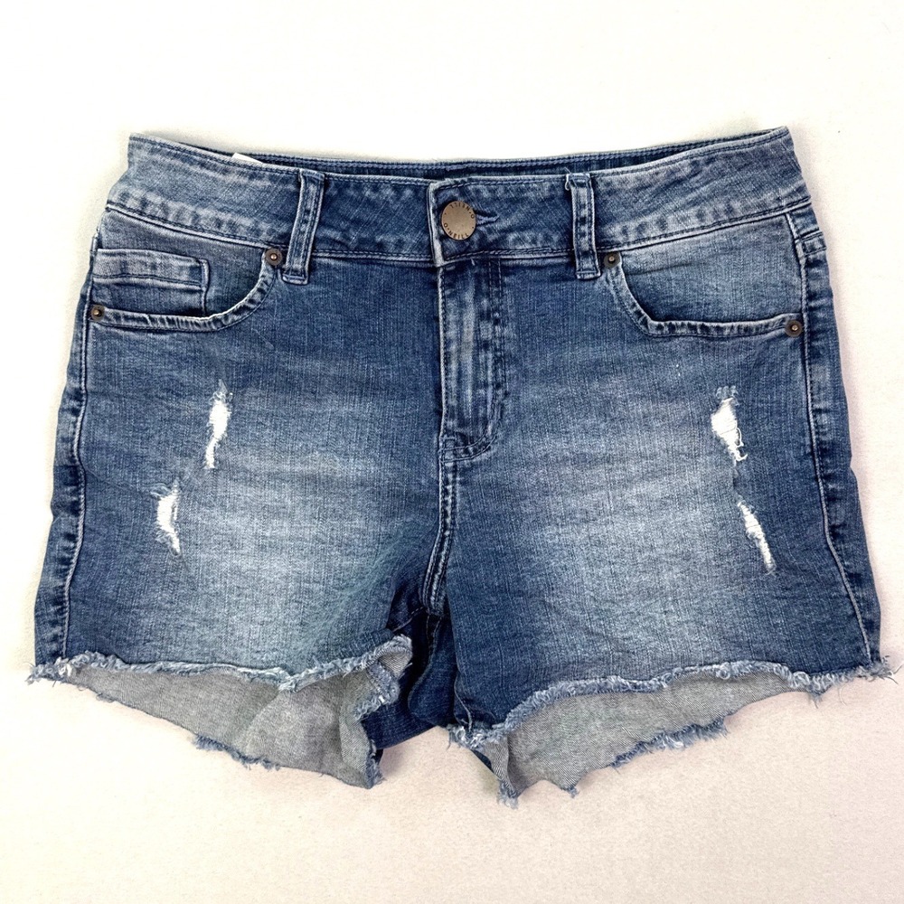 ONeill Womens Distressed Raw Hem Denim Shorts Medium Wash Blue Size 28